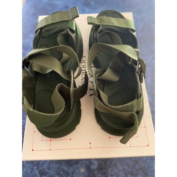 Alexander McQueen Tread Leather Sandals Khaki Green Men’s EU 42/US 9 $690. Light main image 4